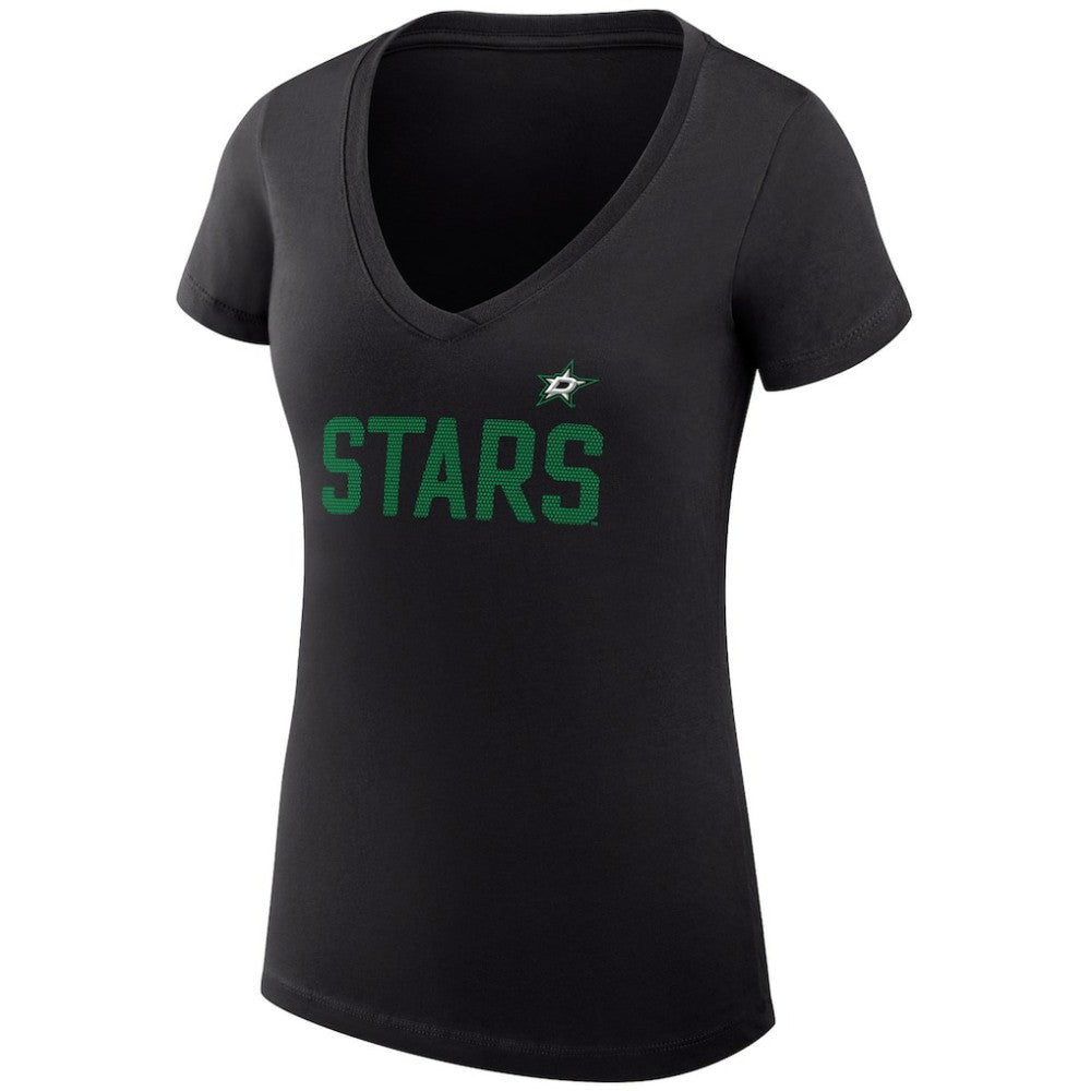 Dallas Stars - G-III 4Her by Carl Banks Women's Super-Slim Fit Lightweight Dot Print Team V-Neck T-Shirt Black