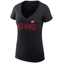 Detroit Red Wings - G-III 4Her by Carl Banks Women's Super-Slim Fit Lightweight Dot Print Team V-Neck T-Shirt Black