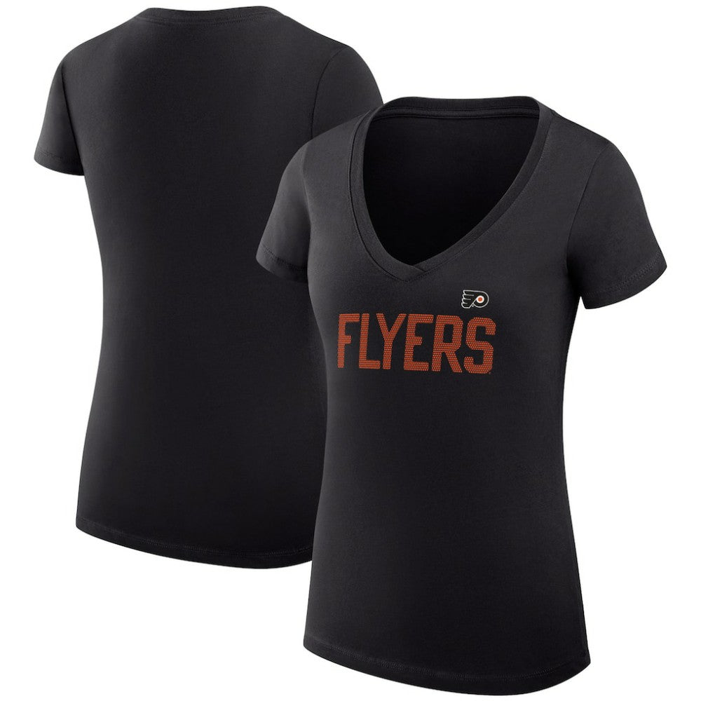 Philadelphia Flyers - G-III 4Her by Carl Banks Women's Super-Slim Fit Lightweight Dot Print Team V-Neck T-Shirt Black