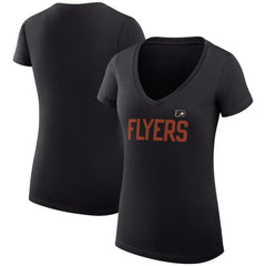 Philadelphia Flyers - G-III 4Her by Carl Banks Women's Super-Slim Fit Lightweight Dot Print Team V-Neck T-Shirt Black