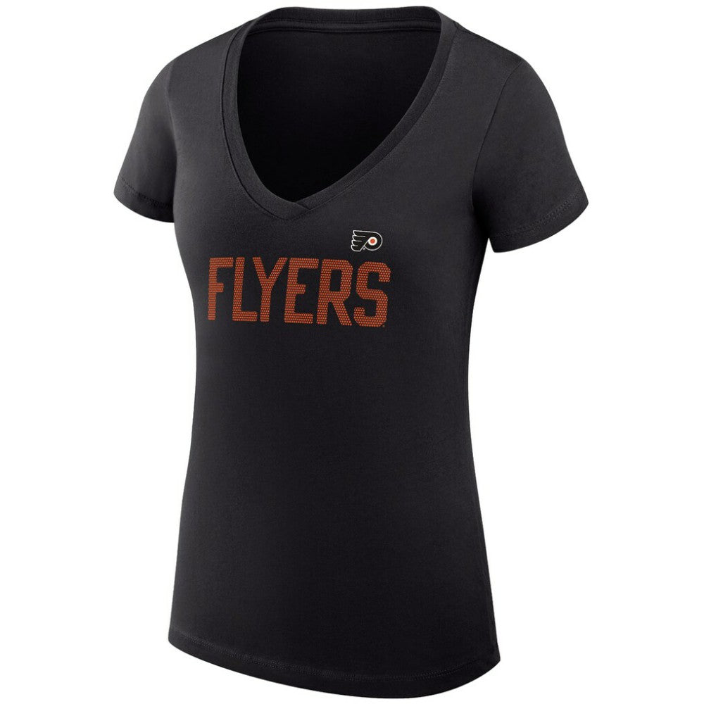 Philadelphia Flyers - G-III 4Her by Carl Banks Women's Super-Slim Fit Lightweight Dot Print Team V-Neck T-Shirt Black