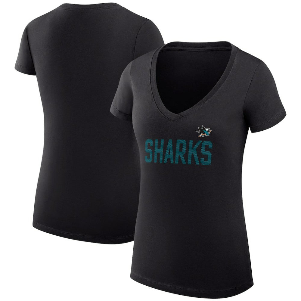 San Jose Sharks - G-III 4Her by Carl Banks Women's Super-Slim Fit Lightweight Dot Print Team V-Neck T-Shirt Black