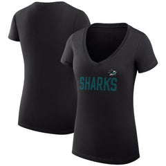 San Jose Sharks - G-III 4Her by Carl Banks Women's Super-Slim Fit Lightweight Dot Print Team V-Neck T-Shirt Black