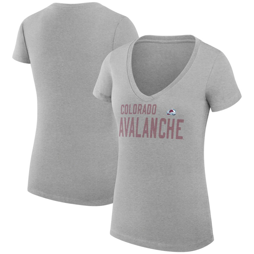 Colorado Avalanche - G-III 4Her by Carl Banks Women's Super-Slim Fit Lightweight Dot Print Team V-Neck T-Shirt Heather Gray