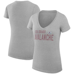 Colorado Avalanche - G-III 4Her by Carl Banks Women's Super-Slim Fit Lightweight Dot Print Team V-Neck T-Shirt Heather Gray