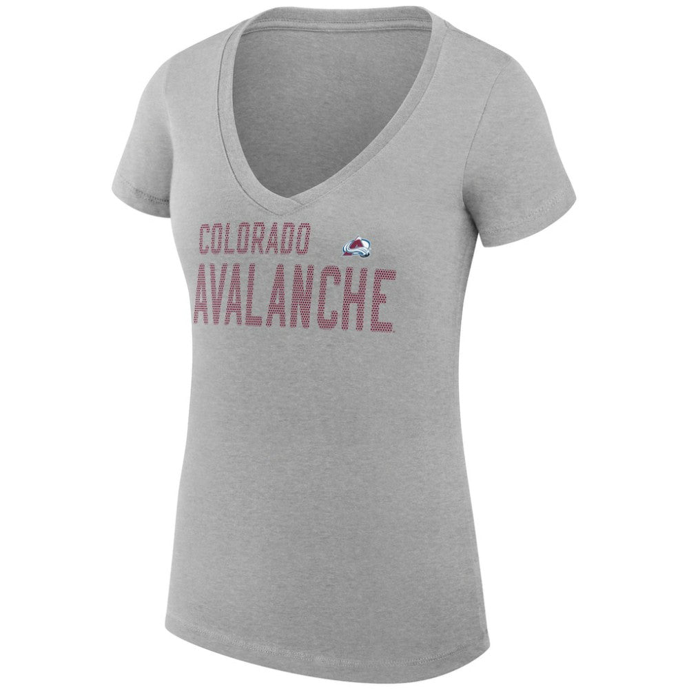 Colorado Avalanche - G-III 4Her by Carl Banks Women's Super-Slim Fit Lightweight Dot Print Team V-Neck T-Shirt Heather Gray