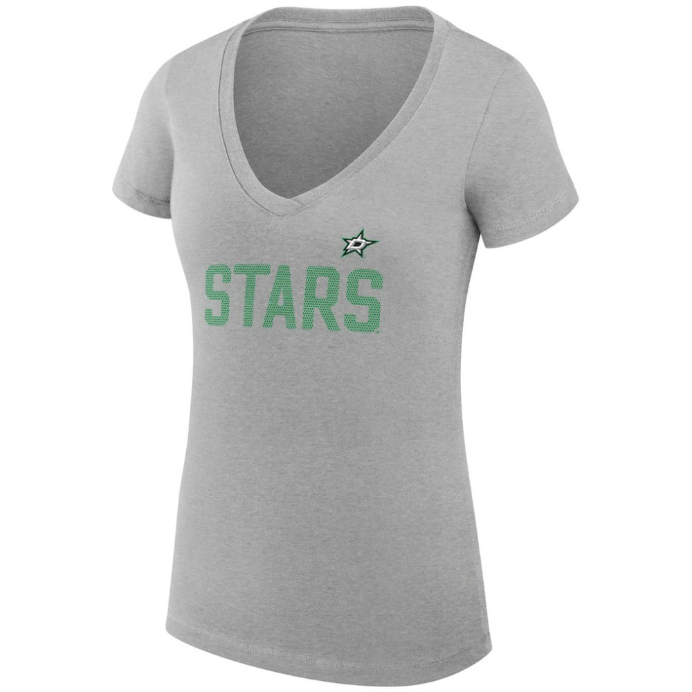 Dallas Stars - G-III 4Her by Carl Banks Women's Super-Slim Fit Lightweight Dot Print Team V-Neck T-Shirt Heather Gray