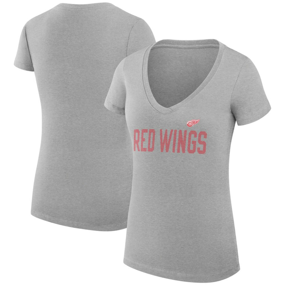 Detroit Red Wings - G-III 4Her by Carl Banks Women's Super-Slim Fit Lightweight Dot Print Team V-Neck T-Shirt Heather Gray