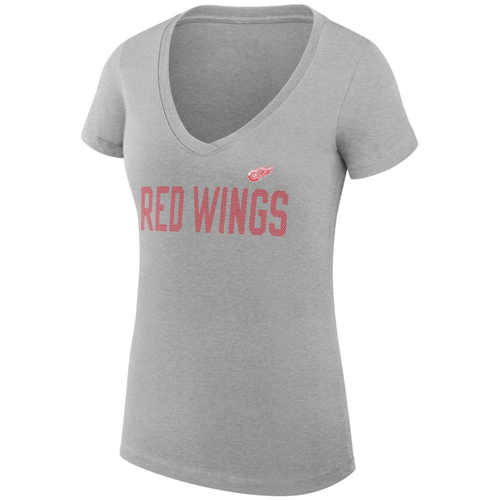 Detroit Red Wings - G-III 4Her by Carl Banks Women's Super-Slim Fit Lightweight Dot Print Team V-Neck T-Shirt Heather Gray