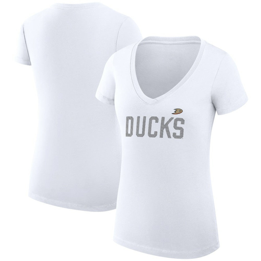 Anaheim Ducks - G-III 4Her by Carl Banks Women's Super-Slim Fit Lightweight Dot Print Team V-Neck T-Shirt White