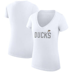 Anaheim Ducks - G-III 4Her by Carl Banks Women's Super-Slim Fit Lightweight Dot Print Team V-Neck T-Shirt White