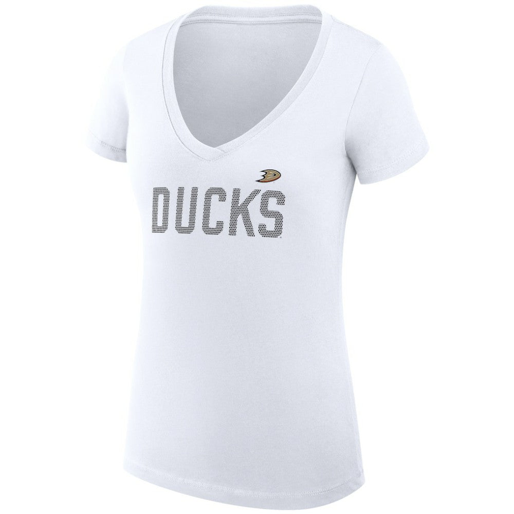 Anaheim Ducks - G-III 4Her by Carl Banks Women's Super-Slim Fit Lightweight Dot Print Team V-Neck T-Shirt White