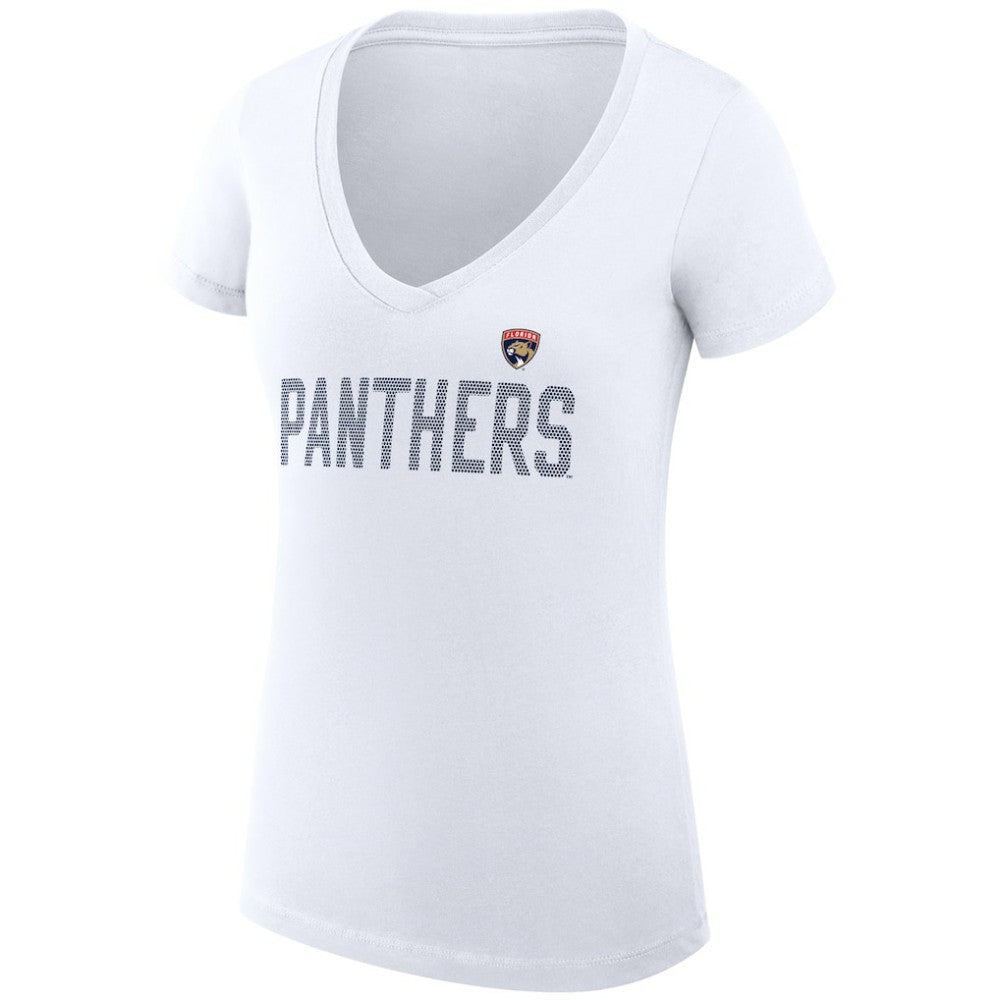Florida Panthers - G-III 4Her by Carl Banks Women's Super-Slim Fit Lightweight Dot Print Team V-Neck T-Shirt White