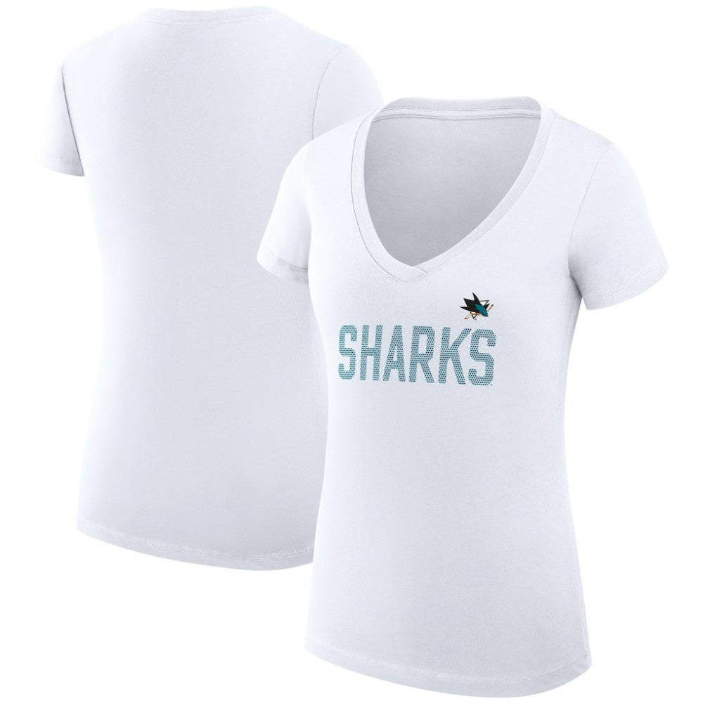 San Jose Sharks - G-III 4Her by Carl Banks Women's Super-Slim Fit Lightweight Dot Print Team V-Neck T-Shirt White