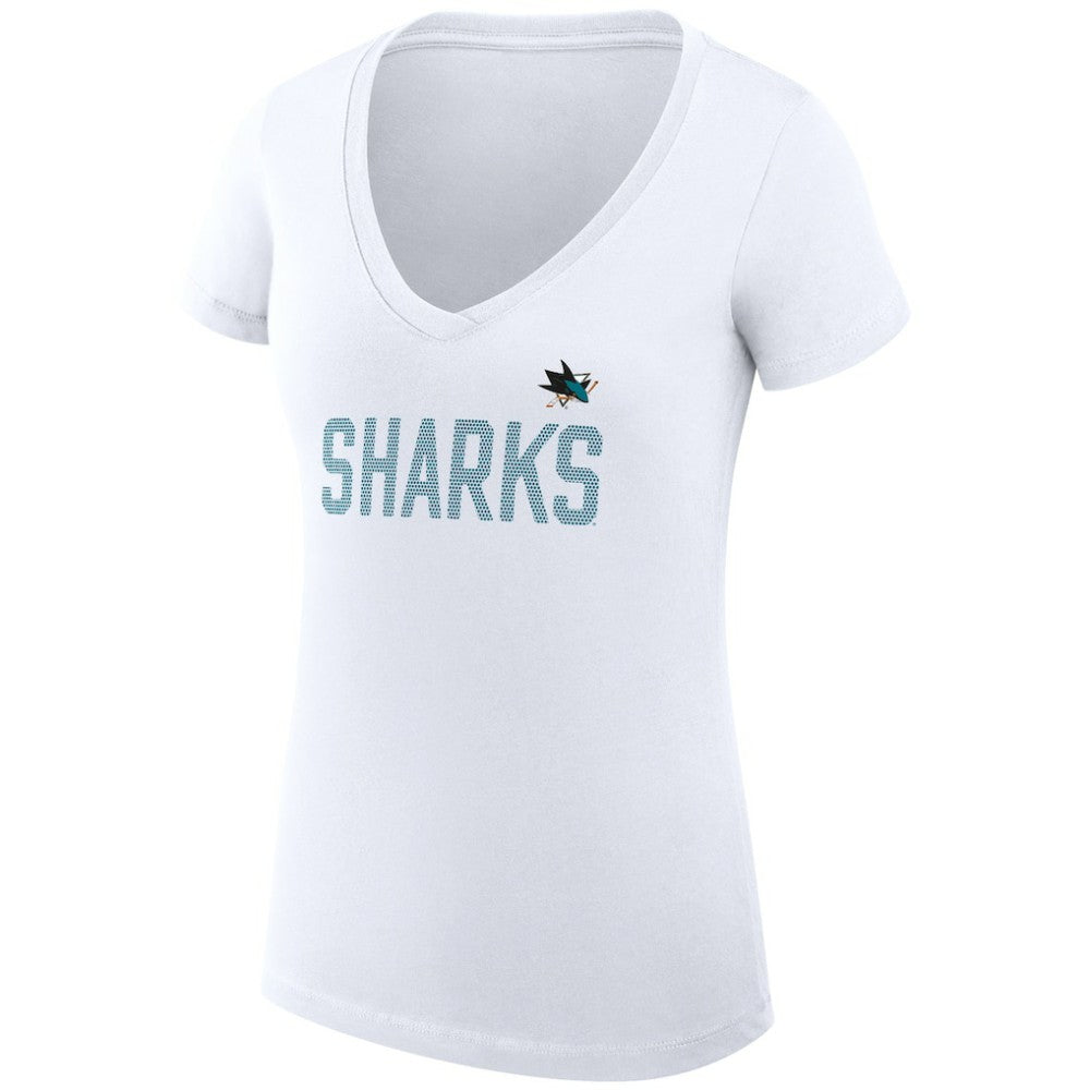 San Jose Sharks - G-III 4Her by Carl Banks Women's Super-Slim Fit Lightweight Dot Print Team V-Neck T-Shirt White