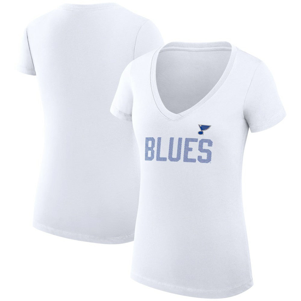 St. Louis Blues - G-III 4Her by Carl Banks Women's Super-Slim Fit Lightweight Dot Print Team V-Neck T-Shirt White