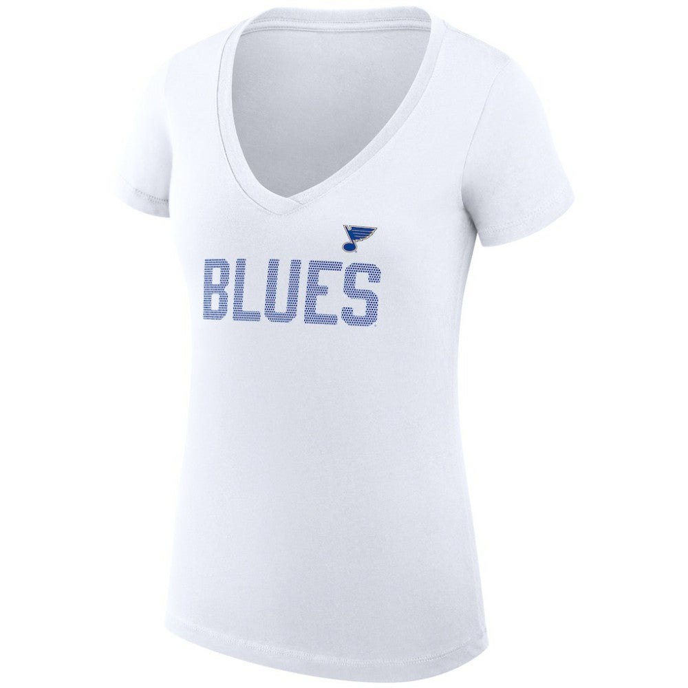 St. Louis Blues - G-III 4Her by Carl Banks Women's Super-Slim Fit Lightweight Dot Print Team V-Neck T-Shirt White