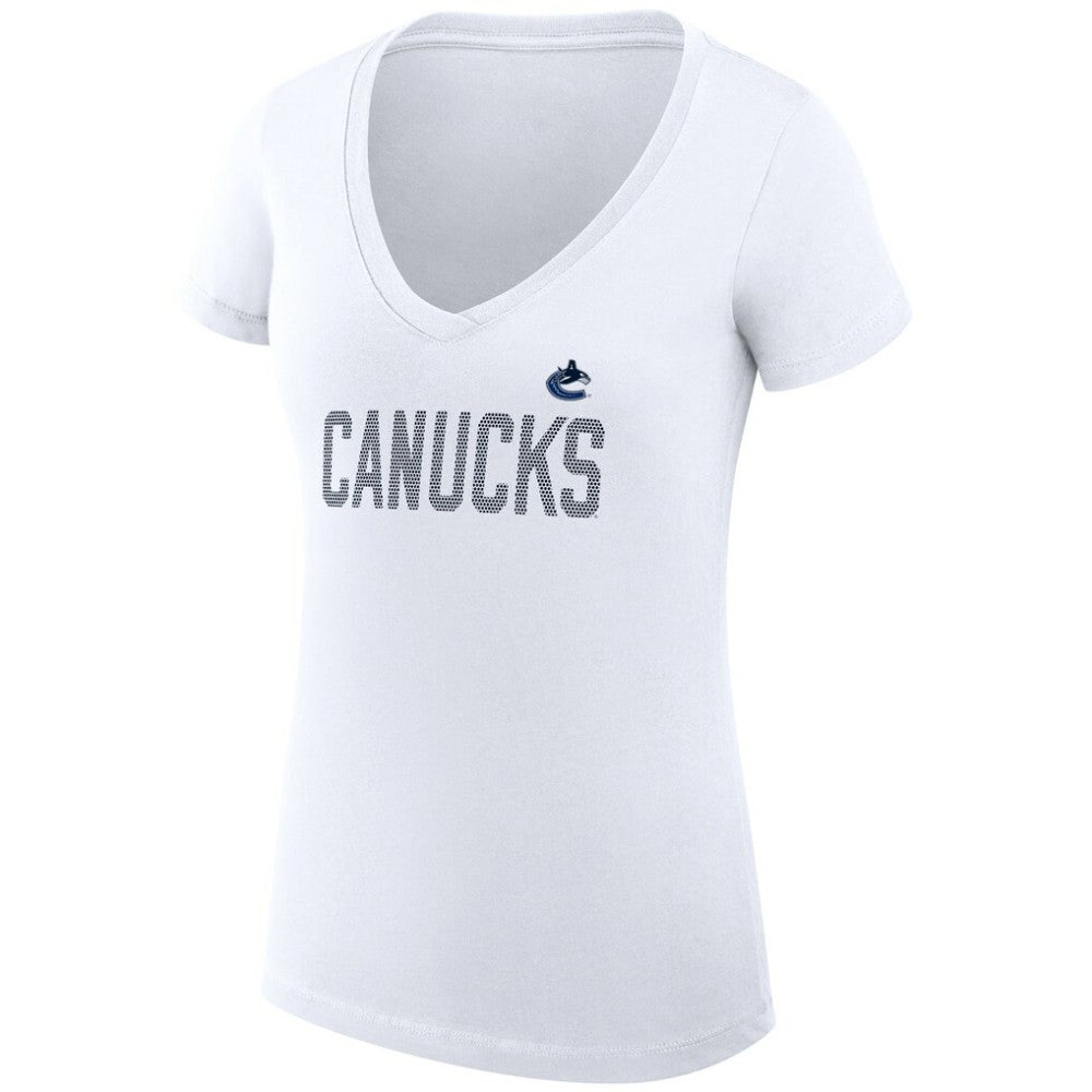 Vancouver Canucks - G-III 4Her by Carl Banks Women's Super-Slim Fit Lightweight Dot Print Team V-Neck T-Shirt White