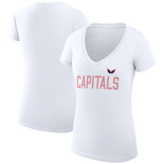 Washington Capitals G-III 4Her by Carl Banks Women's Super-Slim Fit Lightweight Dot Print Team V-Neck T-Shirt White