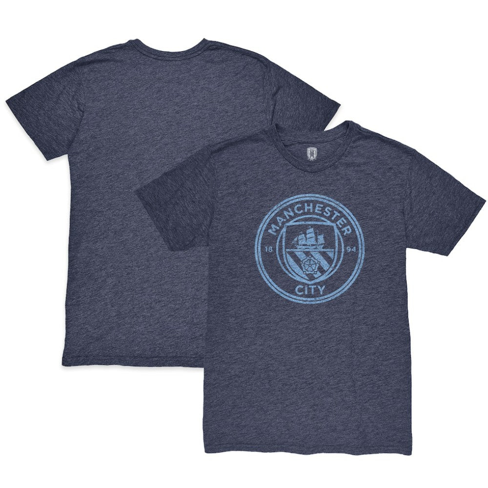 Manchester City Color Crest Twisted Tri-Blend T-Shirts - Heather Navy