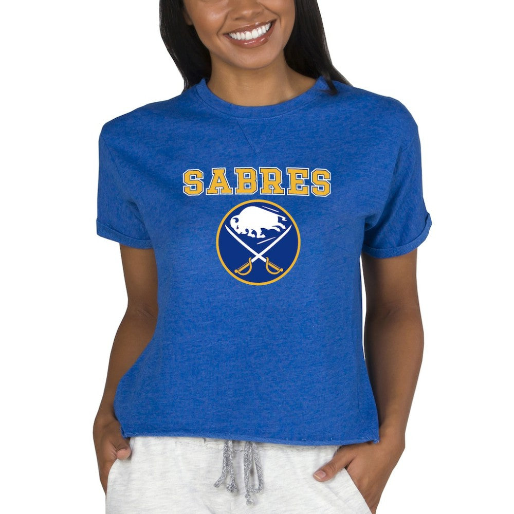 Buffalo Sabres - Concepts Sport Women's Tri-Blend Mainstream Terry Short Sleeve Sweatshirt Top Royal