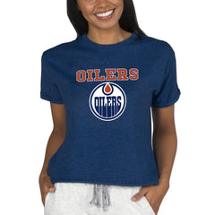 Edmonton Oilers - Concepts Sport Women's Tri-Blend Mainstream Terry Short Sleeve Sweatshirt Top Navy