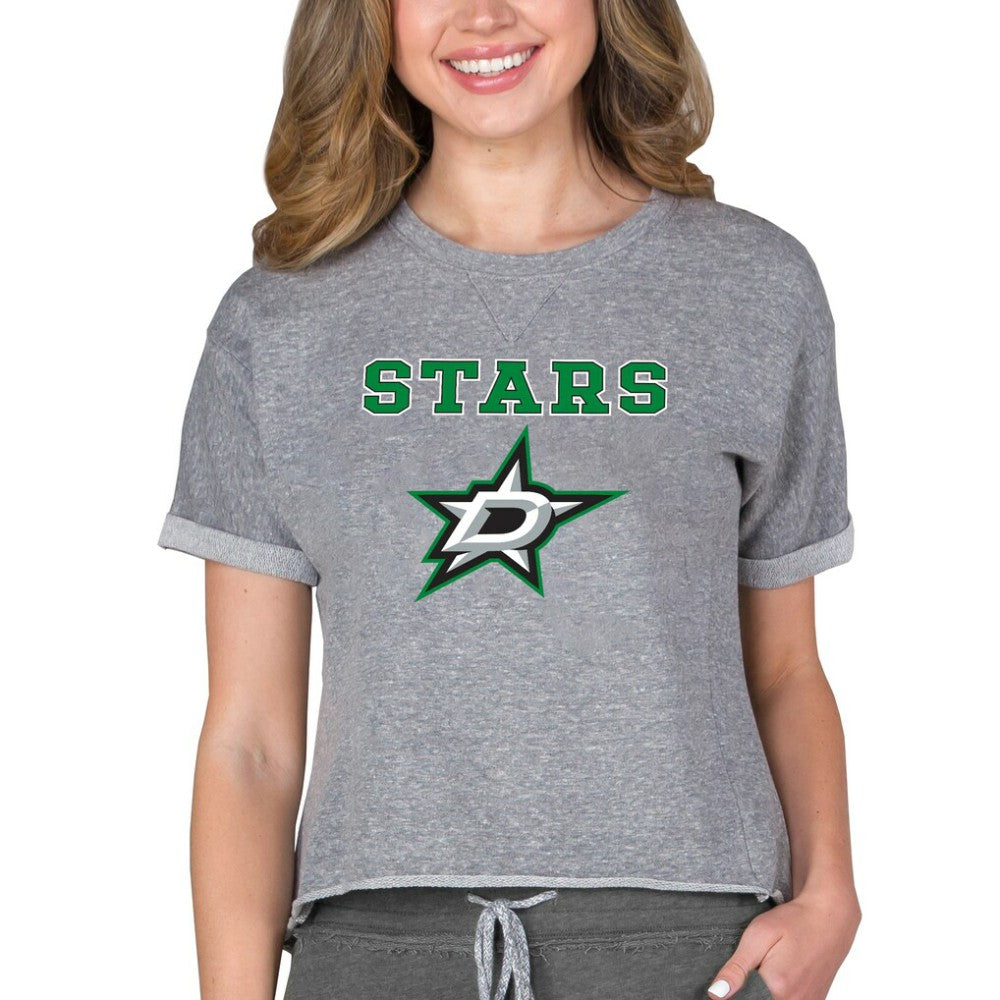 Dallas Stars - Concepts Sport Women's Tri-Blend Mainstream Terry Short Sleeve Sweatshirt Top Heather Gray