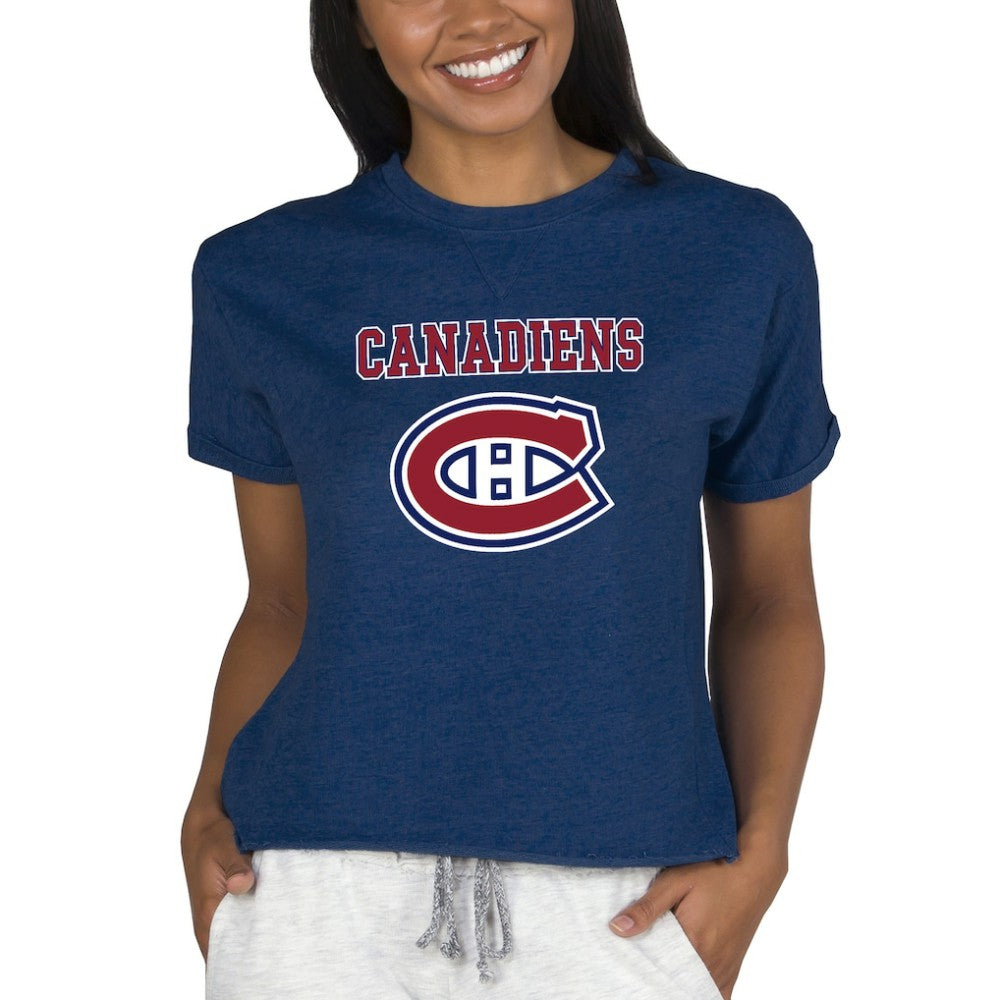 Montreal Canadiens - Concepts Sport Women's Tri-Blend Mainstream Terry Short Sleeve Sweatshirt Top Navy