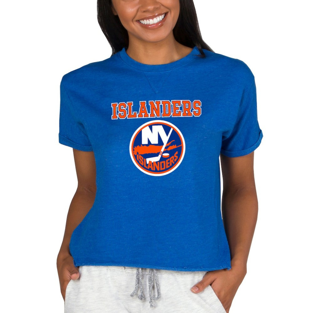 New York Islanders - Concepts Sport Women's Tri-Blend Mainstream Terry Short Sleeve Sweatshirt Top Royal