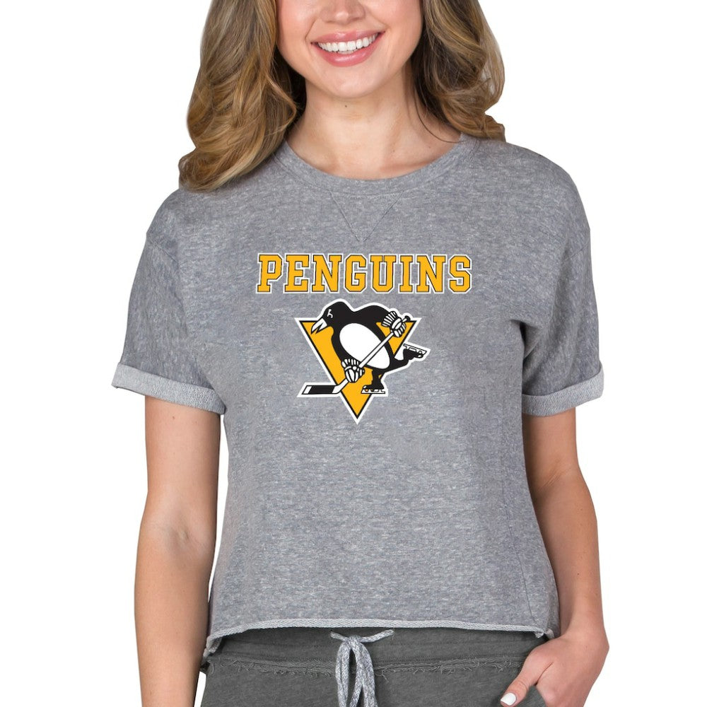 Pittsburgh Penguins Concepts Sport Women's Tri-Blend Mainstream Terry Short Sleeve Sweatshirt Top Heather Gray