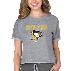 Pittsburgh Penguins Concepts Sport Women's Tri-Blend Mainstream Terry Short Sleeve Sweatshirt Top Heather Gray