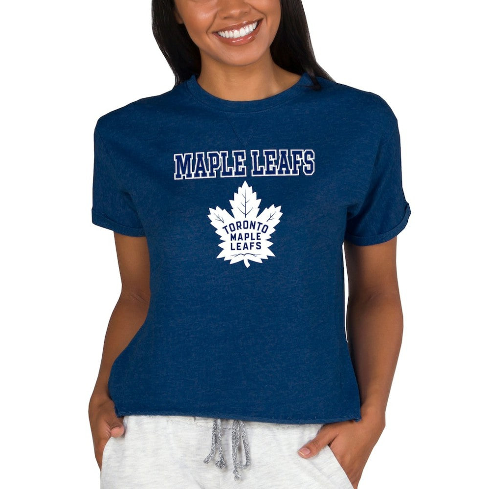 Toronto Maple Leafs - Concepts Sport Women's Tri-Blend Mainstream Terry Short Sleeve Sweatshirt Top Navy