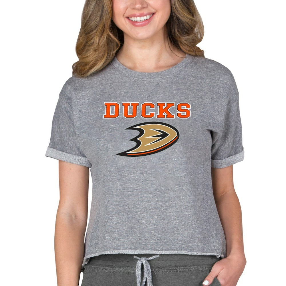 Anaheim Ducks - Concepts Sport Women's Tri-Blend Mainstream Terry Short Sleeve Sweatshirt Top Heather Gray