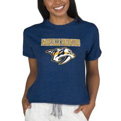 Nashville Predators - Concepts Sport Women's Tri-Blend Mainstream Terry Short Sleeve Sweatshirt Top Navy