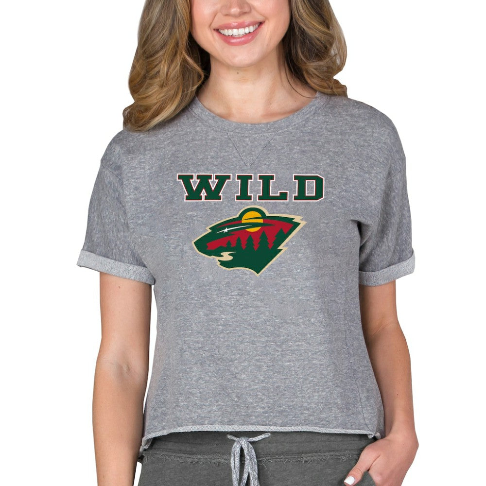 Minnesota Wild - Concepts Sport Women's Tri-Blend Mainstream Terry Short Sleeve Sweatshirt Top Heather Gray