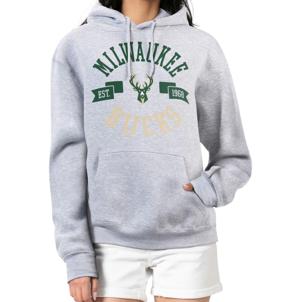 NBA - Milwaukee Bucks G-III 4Her by Carl Banks Women's City Pullover Hoodie - Heather Gray