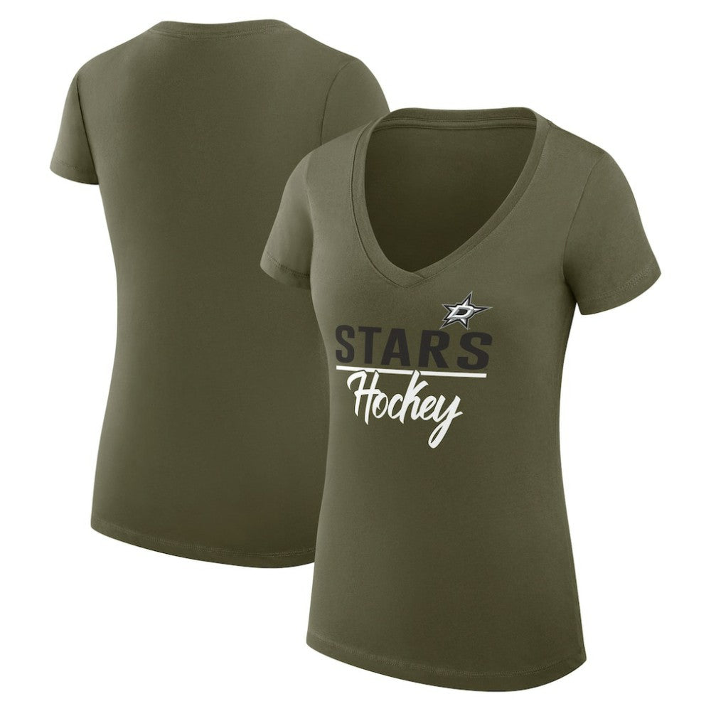 Dallas Stars - G-III 4Her by Carl Banks Women's Super-Slim Fit Lightweight Team Sport V-Neck T-Shirt Olive