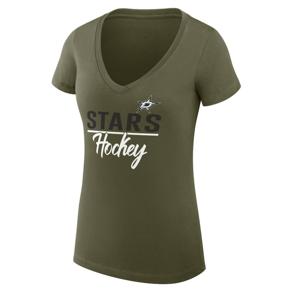Dallas Stars - G-III 4Her by Carl Banks Women's Super-Slim Fit Lightweight Team Sport V-Neck T-Shirt Olive