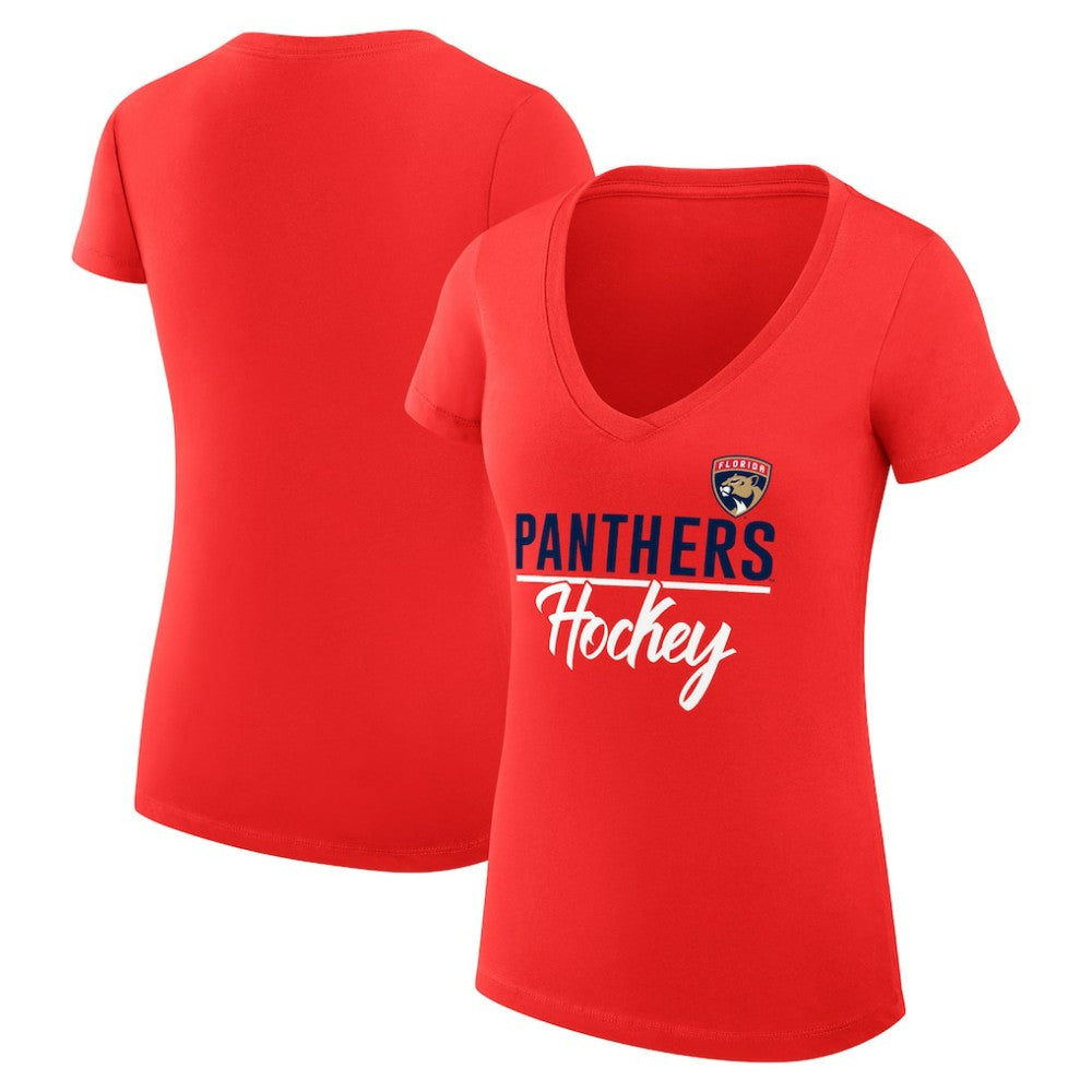 Florida Panthers - G-III 4Her by Carl Banks Women's Super-Slim Fit Lightweight Graphic V-Neck T-Shirt Red