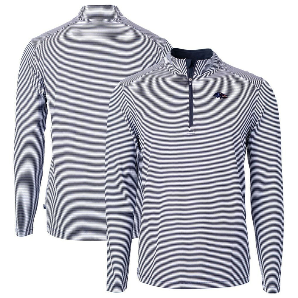 Baltimore Ravens Cutter & Buck Virtue Eco Pique Micro Stripe Recycled Quarter-Zip Pullover Top Navy/White - NFL