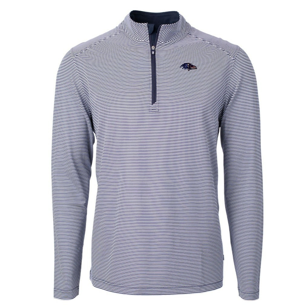 Baltimore Ravens Cutter & Buck Virtue Eco Pique Micro Stripe Recycled Quarter-Zip Pullover Top Navy/White - NFL