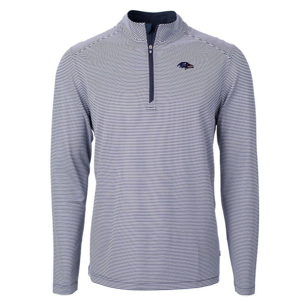 Baltimore Ravens Cutter & Buck Virtue Eco Pique Micro Stripe Recycled Quarter-Zip Pullover Top Navy/White - NFL