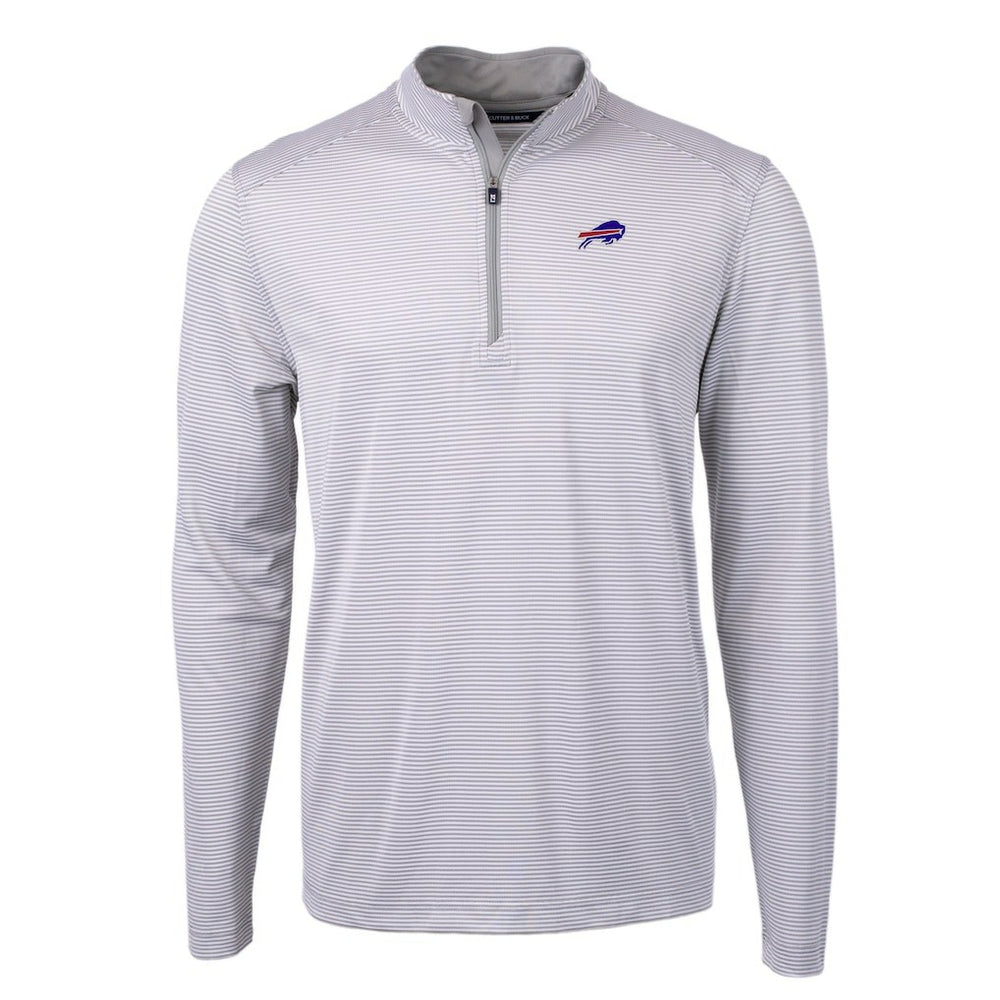 Buffalo Bills Cutter & Buck Virtue Eco Pique Micro Stripe Recycled Quarter-Zip Pullover Top Gray/White - NFL