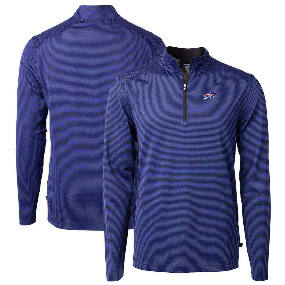 Buffalo Bills Cutter & Buck Virtue Eco Pique Micro Stripe Recycled Quarter-Zip Pullover Top Royal/Black - NFL