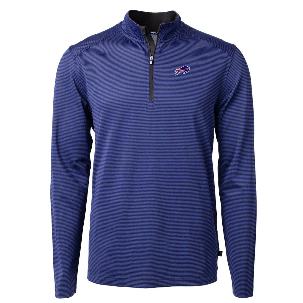 Buffalo Bills Cutter & Buck Virtue Eco Pique Micro Stripe Recycled Quarter-Zip Pullover Top Royal/Black - NFL