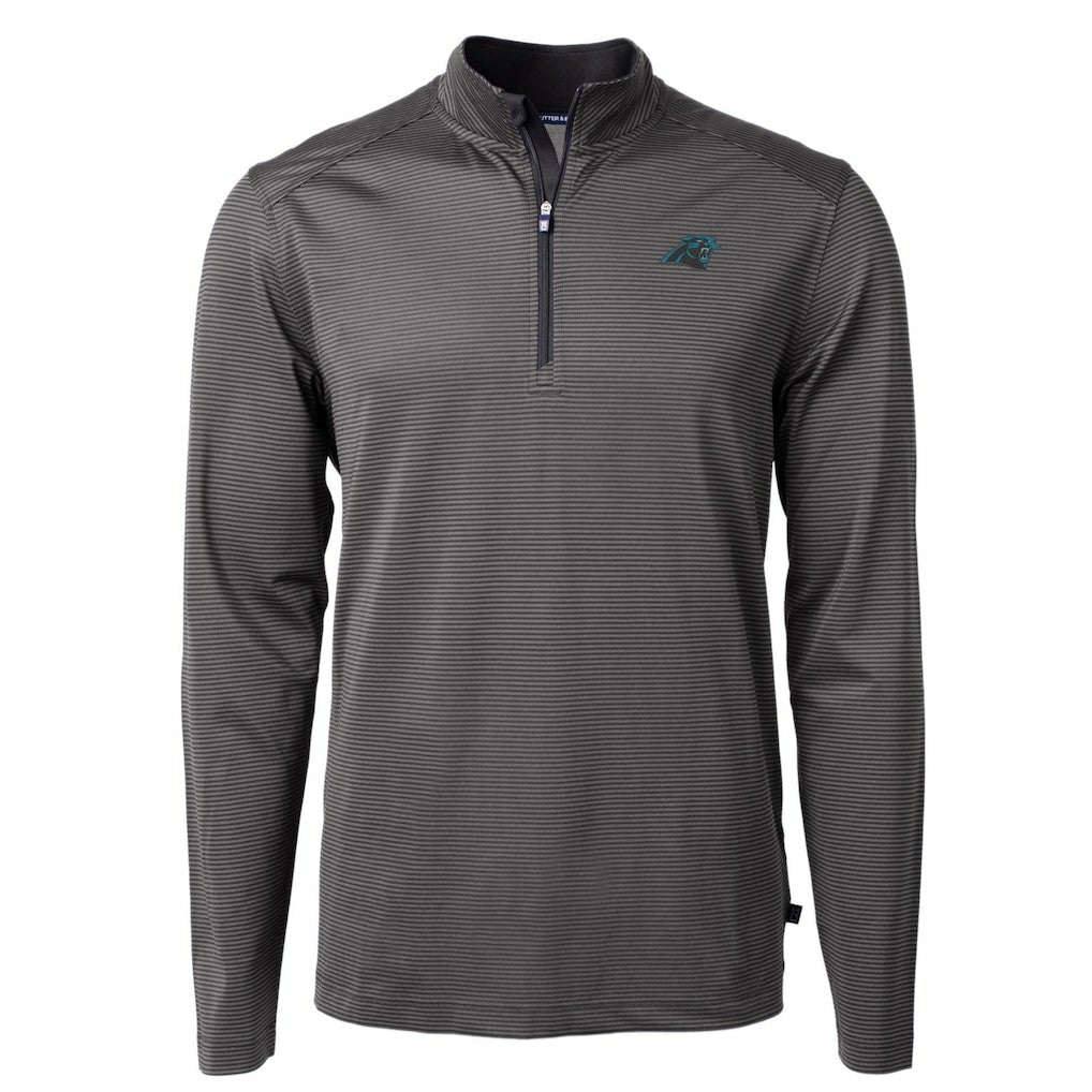 Carolina Panthers Cutter & Buck Virtue Eco Pique Micro Stripe Recycled Quarter-Zip Pullover Top Black/Gray - NFL