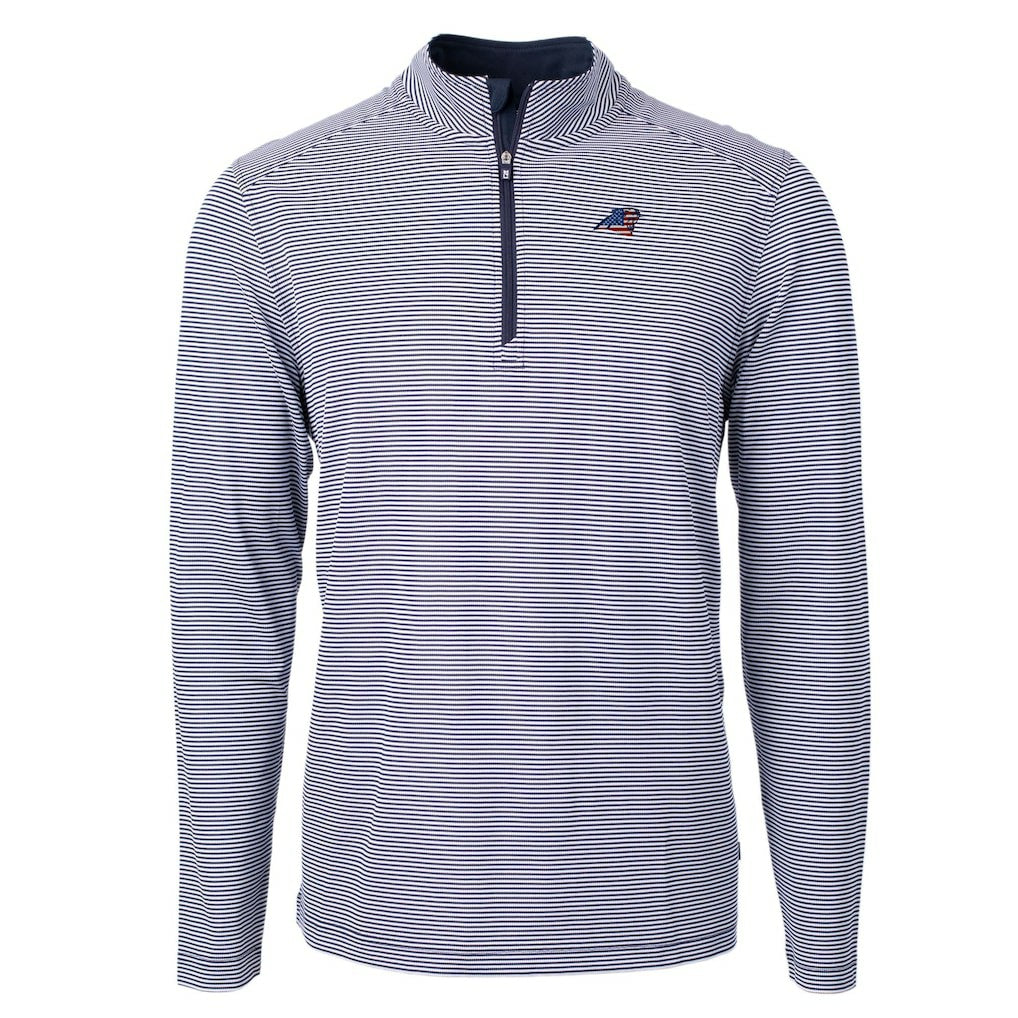 Carolina Panthers Cutter & Buck Virtue Eco Pique Micro Stripe Recycled Quarter-Zip Pullover Top Navy/White - NFL