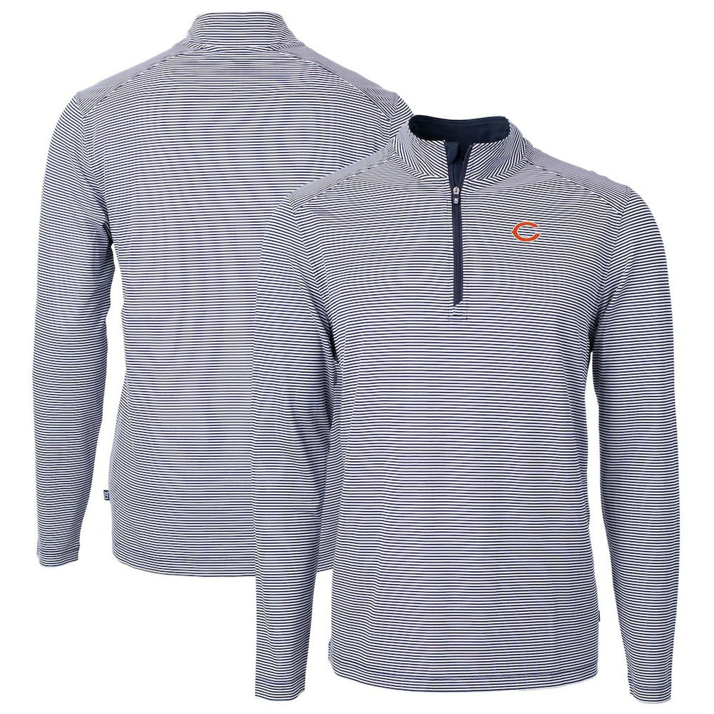 Chicago Bears Cutter & Buck Virtue Eco Pique Micro Stripe Recycled Quarter-Zip Pullover Top Navy/White - NFL