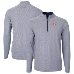 Chicago Bears Cutter & Buck Virtue Eco Pique Micro Stripe Recycled Quarter-Zip Pullover Top Navy/White - NFL