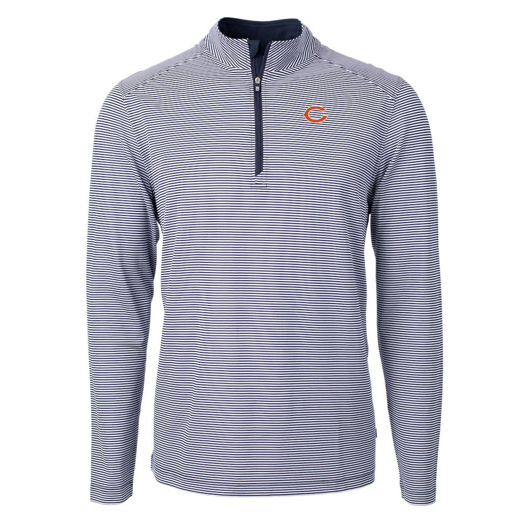 Chicago Bears Cutter & Buck Virtue Eco Pique Micro Stripe Recycled Quarter-Zip Pullover Top Navy/White - NFL